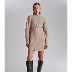 & Other Stories beige belted sweater dress M